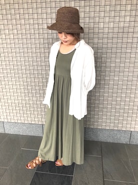 「日除け帽」｜14+ ピオレ姫路店 スタッフさん（レディース・160cm）の夏コーディネート