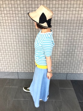 「日除け帽」｜14+ ピオレ姫路店 スタッフさん（レディース・160cm）の夏コーディネート