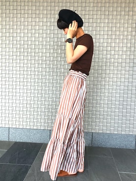 「アイテム（トップス、ブラウン系）」を使った、14+ ピオレ姫路店 スタッフさん（レディース・160cm）の夏コーディネート