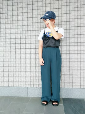 「もこもこキャップ」｜14+ ピオレ姫路店 スタッフさん（レディース・160cm）の夏コーディネート