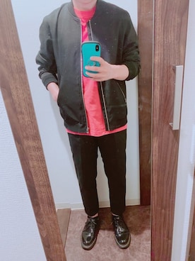 「Confirm（コンファーム）のアイテム（MA-1）」を使った、しろさん（メンズ・163cm）の春コーディネート