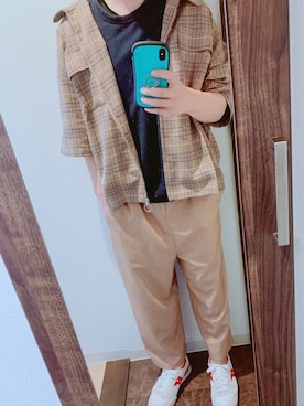 「半袖シャツ」｜「アイテム（ブルゾン）」を使った、しろさん（メンズ・163cm）の春コーディネート