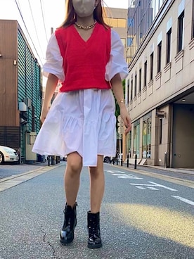 「H&M（エイチ・アンド・エム）のアイテム（シャツ/ブラウス、ホワイト系）」を使った、ゆきさん（レディース・162cm）の夏コーディネート