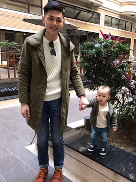 「H&M（エイチ・アンド・エム）のアイテム（ピーコート）」を使った、Chang Kengさん（メンズ・176cm）の春コーディネート