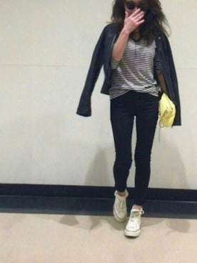 「MOUSSY（マウジー）のアイテム（ライダースジャケット）」を使った、りらんさん（レディース・155cm）の秋コーディネート