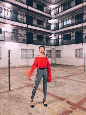 「red」｜「アイテム（パンプス）」を使った、halinnnnさん（レディース・160cm）の冬コーディネート