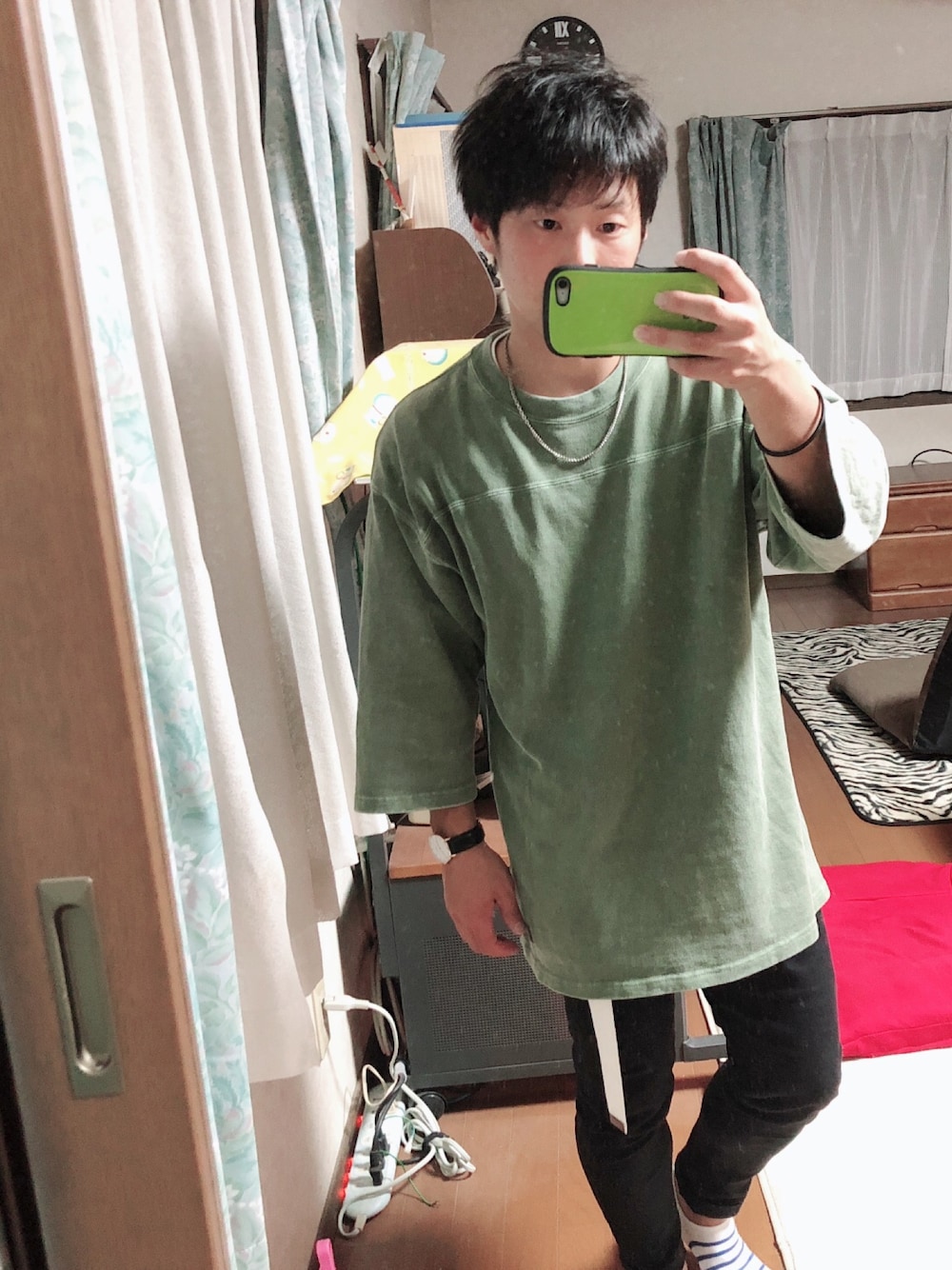 「シンプル、秋服準備はじめました、いいね、save、フォローお願いします🤑」｜「Dickiesのアイテム（Tシャツ/カットソー、グリーン系）」を使った、ゆうすけさん（メンズ・153cm）の秋コーディネートの1枚目の写真