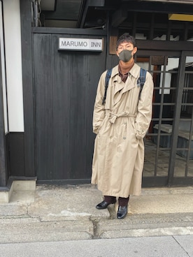 「古着好きな人と繋がりたい」｜「アイテム（トレンチコート）」を使った、Endoさん（メンズ・175cm）の冬コーディネート