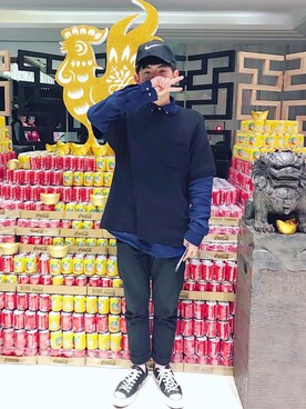 「H&M（エイチ・アンド・エム）のアイテム（ポロシャツ）」を使った、Gorbinzsheさん（メンズ・170cm）の冬コーディネート
