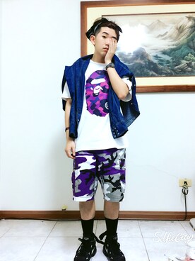 「Bape」｜「アイテム（デニムジャケット）」を使った、Gorbinzsheさん（メンズ・170cm）の夏コーディネート