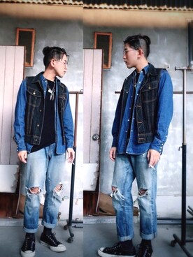 「blue」｜「アイテム（その他アウター）」を使った、Gorbinzsheさん（メンズ・171cm）の秋コーディネート