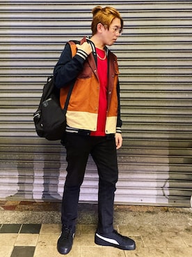 「PUMA」｜「アイテム（スタジャン）」を使った、Gorbinzsheさん（メンズ・171cm）の秋コーディネート