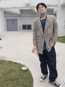 「H&M（エイチ・アンド・エム）のアイテム（テーラードジャケット）」を使った、Gorbinzsheさん（メンズ・171cm）の春コーディネート