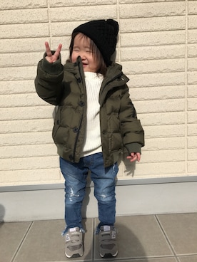 「TOMMY HILFIGER（トミーヒルフィガー）のアイテム（ダウンジャケット/コート）」を使った、Riona⑅︎◡̈︎*さん（キッズ・90cm）の冬コーディネート