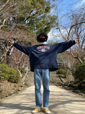 「ZOZO（ゾゾ）のストレートデニムパンツ［MEN］（デニムパンツ）」を使った、Tのすけさん（メンズ・169cm）の春コーディネート