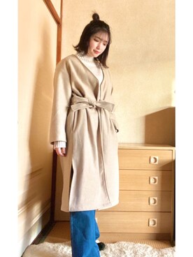 「cepo（セポ）のアイテム（ノーカラーコート）」を使った、きゃんこさん（レディース・157cm）の冬コーディネート