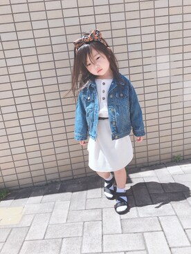 「petit main（プティマイン）のアイテム（デニムジャケット）」を使った、uta   さん（キッズ・100cm）の春コーディネート