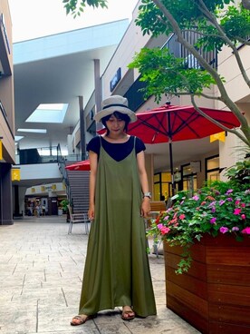 「スネーク柄」｜「アイテム（ワンピース/ドレス）」を使った、遠藤　裕子さん（レディース・155cm）の夏コーディネート