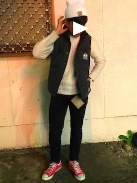「アイテム（コインケース、ホワイト系）」を使った、ゆいさん（メンズ・172cm）の冬コーディネート