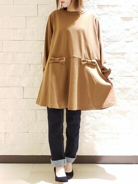 「レトロ」｜「アイテム（チュニック）」を使った、franche lippeeさん（レディース・154cm）の冬コーディネート