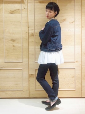 「ワントーンコーデ」｜「アイテム（デニムジャケット）」を使った、franche lippeeさん（レディース・156cm）の冬コーディネート