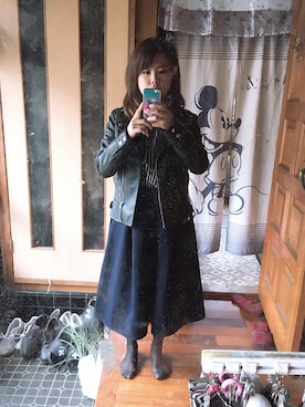 「select MOCA（セレクトモカ）のアイテム（ライダースジャケット）」を使った、Maki.さん（レディース・152cm）の春コーディネート