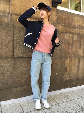 「キャップ女子」｜「アイテム（スタジャン）」を使った、神戸 sasakiさん（レディース・162cm）の夏コーディネート