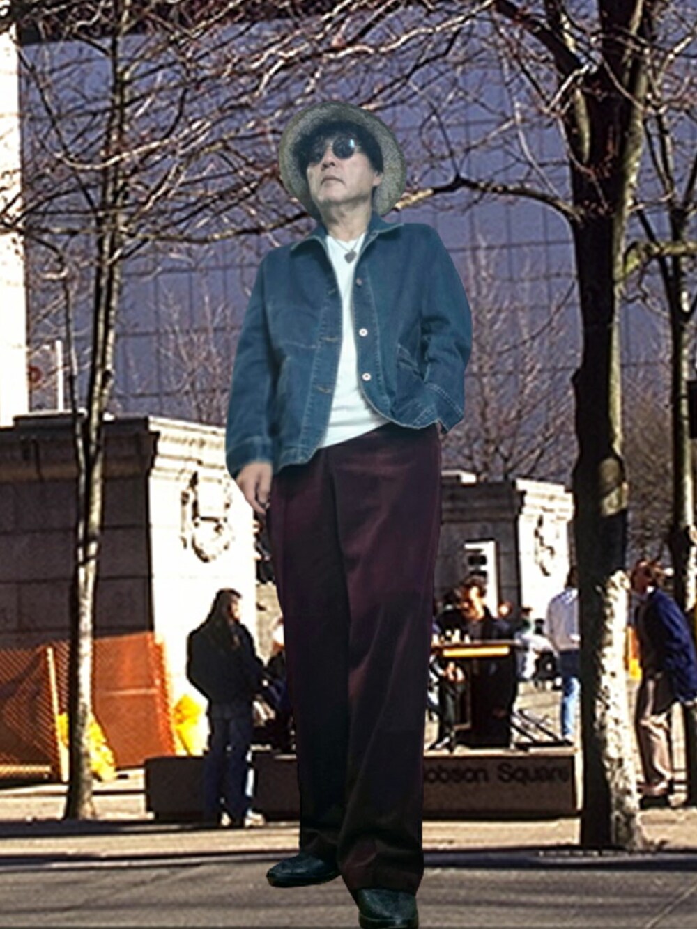 「デニムジャケット、UNIQLO、ベルベット、ユニクロ、ストローハット、麦わら帽子、イネス、INESDELAFRESSANGE、相互フォロー」｜「UNIQLOのINESユニクロ（デニムジャケット、ブルー系）」を使った、msg1961さん（メンズ・170cm）の秋コーディネートの1枚目の写真