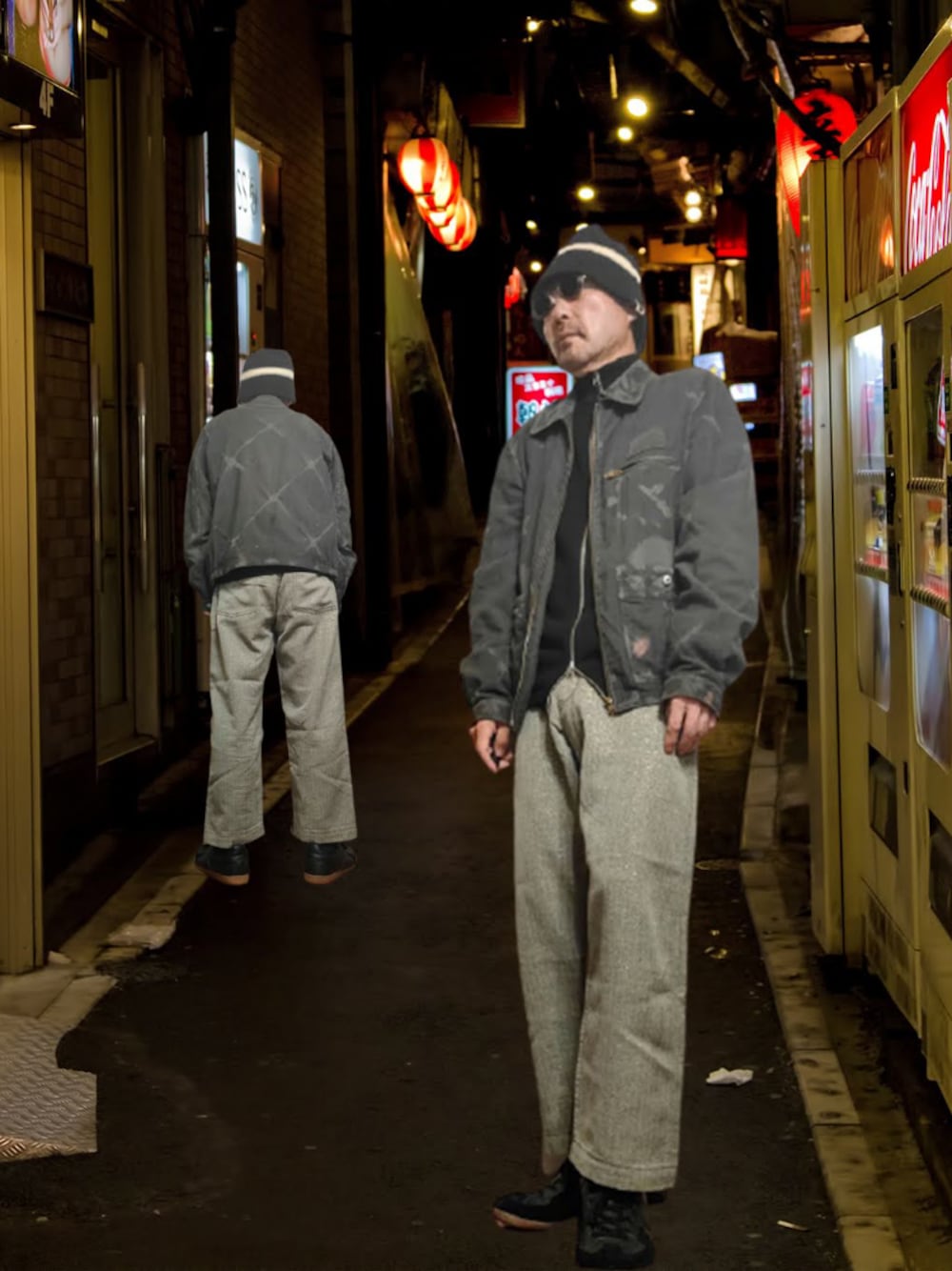 「バケットハット、ワイドパンツ、黒ニット、コーデュロイジャケット、アンダーカバー、コムデギャルソンオムプリュス、ブーツ、ストリートコーデ、相互フォロー、モノトーン」｜「A BATHING APEのアイテム（ハット、ブラック系）」を使った、msg1961さん（メンズ・170cm）の冬コーディネートの1枚目の写真