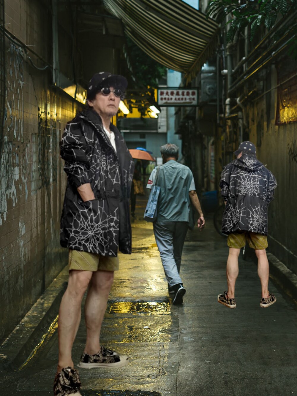 「休日スタイル、COOLなこのコが仲間入り、ショートパンツ、ハーフパンツ、レースアップシューズ、ジャックパーセル、ナンバーナイン(NUMBER (N)INE)、ナイロンジャケット、キャップ、ストリート」｜「NUMBER (N)INEの2000AW REDISUN期　スパイダージャケット（ナイロンジャケット、ブラック系）」を使った、msg1961さん（メンズ・170cm）の夏コーディネートの1枚目の写真