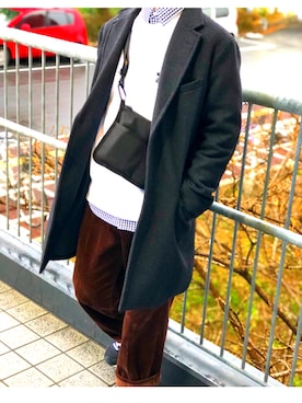 「niko and...（ニコアンド）のアイテム（チェスターコート）」を使った、Miuraさん（メンズ・170cm）の冬コーディネート