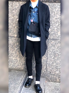 「niko and...（ニコアンド）のアイテム（チェスターコート）」を使った、Miuraさん（メンズ・170cm）の冬コーディネート