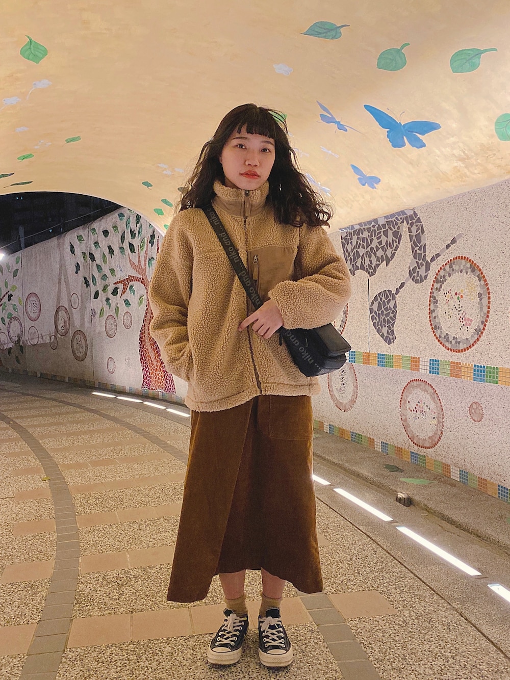 「GUのアイテム（ジャケット/アウター、ベージュ系）」を使った、Yuiさん（レディース・161cm）の冬コーディネートの1枚目の写真