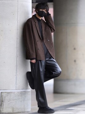 「レザー」｜「アイテム（福袋/福箱）」を使った、TJさん（メンズ・177cm）の春コーディネート