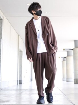 「MinoriTY（マイノリティ）のアイテム（セットアップ）」を使った、TJさん（メンズ・177cm）の春コーディネート