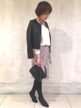「ラップスカート」｜「アイテム（ライダースジャケット）」を使った、NATSUKOさん（レディース・167cm）の冬コーディネート