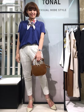 「アイテム（財布/小物、ホワイト系）」を使った、NATSUKOさん（レディース・167cm）の夏コーディネート