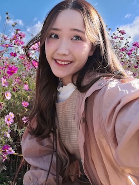 「チェックワンピース」｜「アイテム（ブルゾン）」を使った、ayamoreさん（レディース・160cm）の秋コーディネート