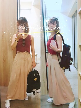 「blue」｜「アイテム（バックパック/リュック）」を使った、Rena Keさん（レディース・168cm）の秋コーディネート