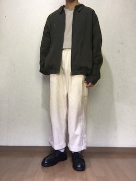 「グレージュ」｜「アイテム（ブルゾン）」を使った、yu1104さん（メンズ・170cm）の春コーディネート