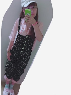 「ワークキャップ」｜「アイテム（サロペット/オーバーオール）」を使った、あじじまあじこさん（レディース・153cm）の夏コーディネート
