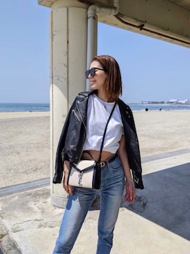 「Saint Laurent」｜「アイテム（ライダースジャケット）」を使った、sayakaさん（レディース・166cm）の春コーディネート