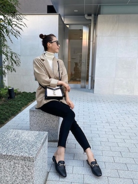 「UNIQLO（ユニクロ）のエクストラファインメリノリブタートルネックセーター（長袖）（ニット/セーター）」を使った、sayakaさん（レディース・166cm）の冬コーディネート