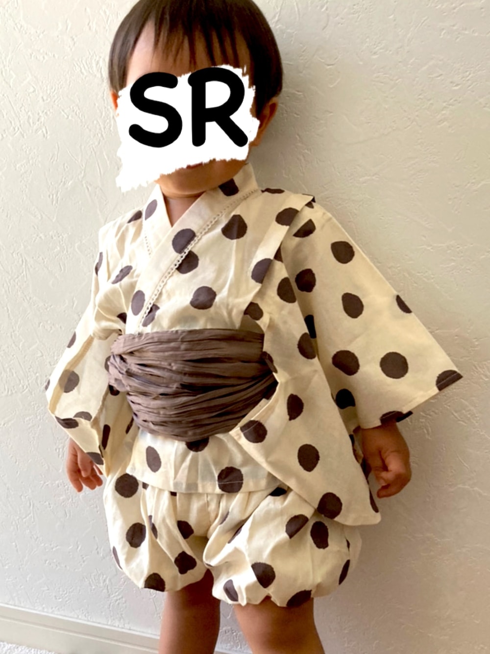 「お祭りコーデ、浴衣男子、甚平さん、むすこーで、セットアップ、キッズファッション、男の子」｜「Birthdayのアイテム（浴衣、ブラウン系）」を使った、SRさん（キッズ・80cm）の秋コーディネートの1枚目の写真