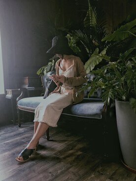 「PULL&BEAR（プルアンドベア）のアイテム（ノーカラージャケット）」を使った、猫两拍さん（レディース・158cm）の夏コーディネート