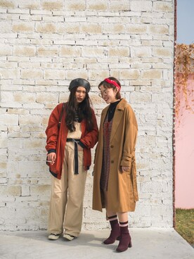 「PULL&BEAR（プルアンドベア）のアイテム（ノーカラージャケット）」を使った、猫两拍さん（レディース・158cm）の冬コーディネート