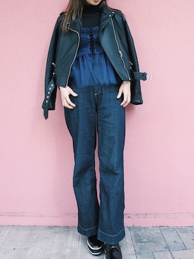 「Ray BEAMS（レイビームス）のRay BEAMS / ストレッチ デニム バギー パンツ（デニムパンツ）」を使った、natsukoakahani さん（レディース・165cm）の冬コーディネート
