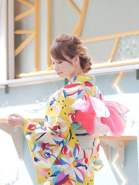 「ふりふ（フリフ）のアイテム（浴衣）」を使った、natsukoakahani さん（レディース・165cm）の夏コーディネート