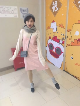 「Bershka（ベルシュカ）のアイテム（ワンピース、ピンク系）」を使った、--pansyさん（レディース・155cm）の冬コーディネート