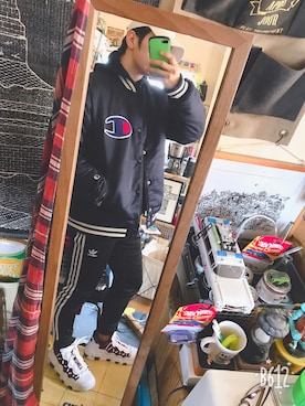 「Champion（チャンピオン）のアイテム（スタジャン）」を使った、Parukiaさん（メンズ・168cm）の冬コーディネート